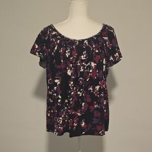 Elle Black and Purple Floral Blouse